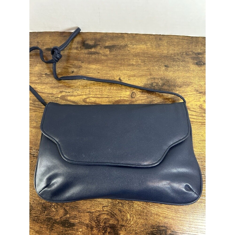 Vintage Navy Blue Shoulder Bag Clutch Purse Korea Snap Closure Retro Handbag Mod - Picture 8 of 14